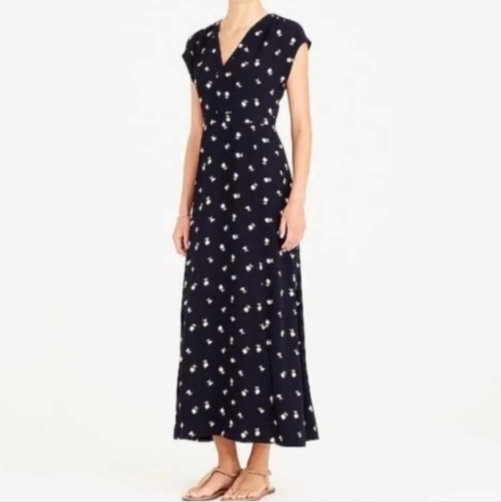 J. Crew Factory Women's Blue Pink Ditsy Floral Maxi Dress Cottagecore 14